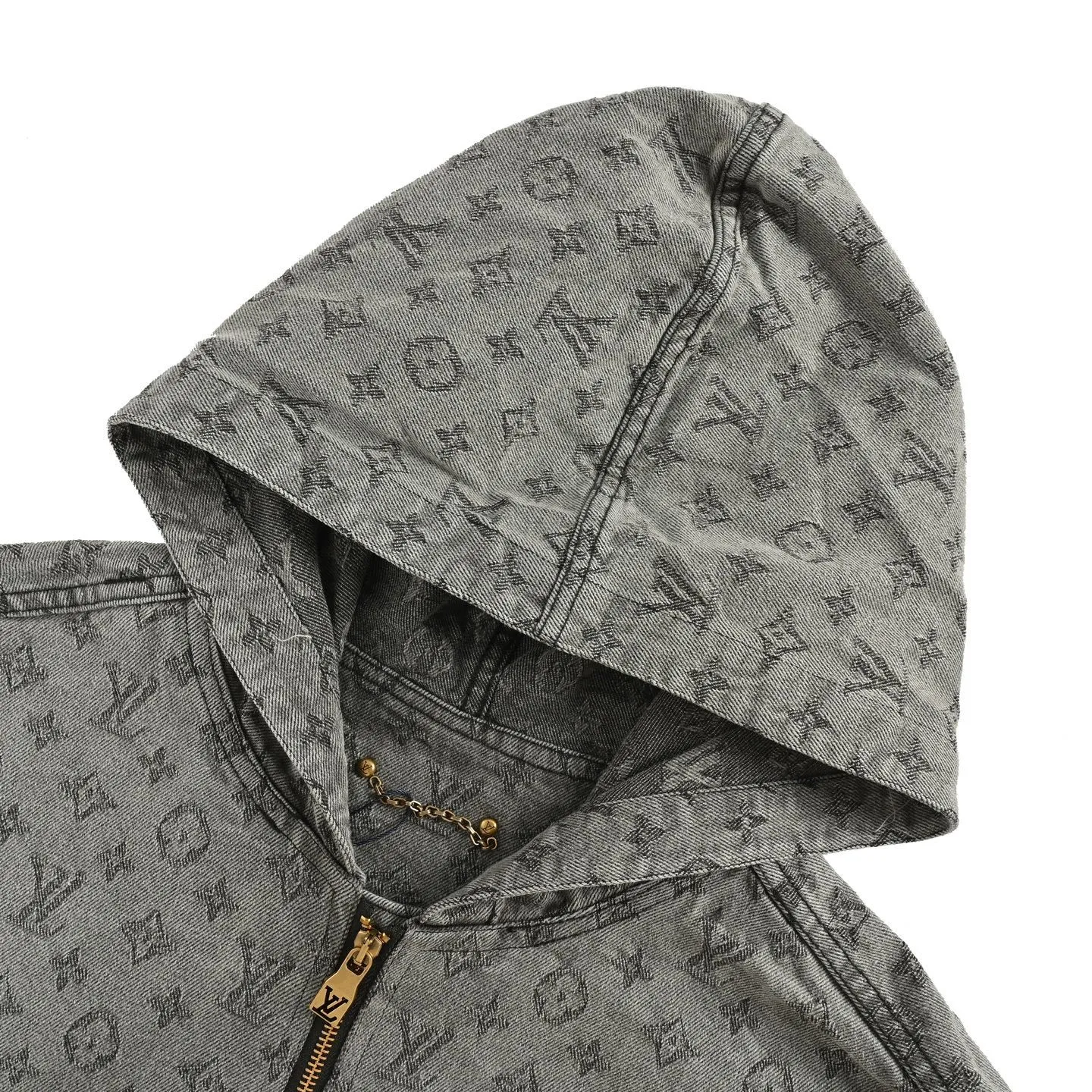 Louis/Louis Vuitton 25Fw allover printed old flower jacquard zipper hooded denim jacket